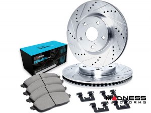Dodge Hornet Brake Kit - Rear - R1 Concepts - Ceramic Brake Pads - eLINE Drilled + Slotted Rotors